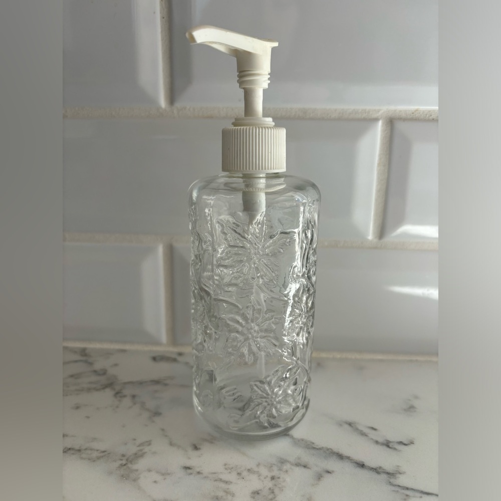 Clear Glass Floral Pump Bottle for Soap or Lotion